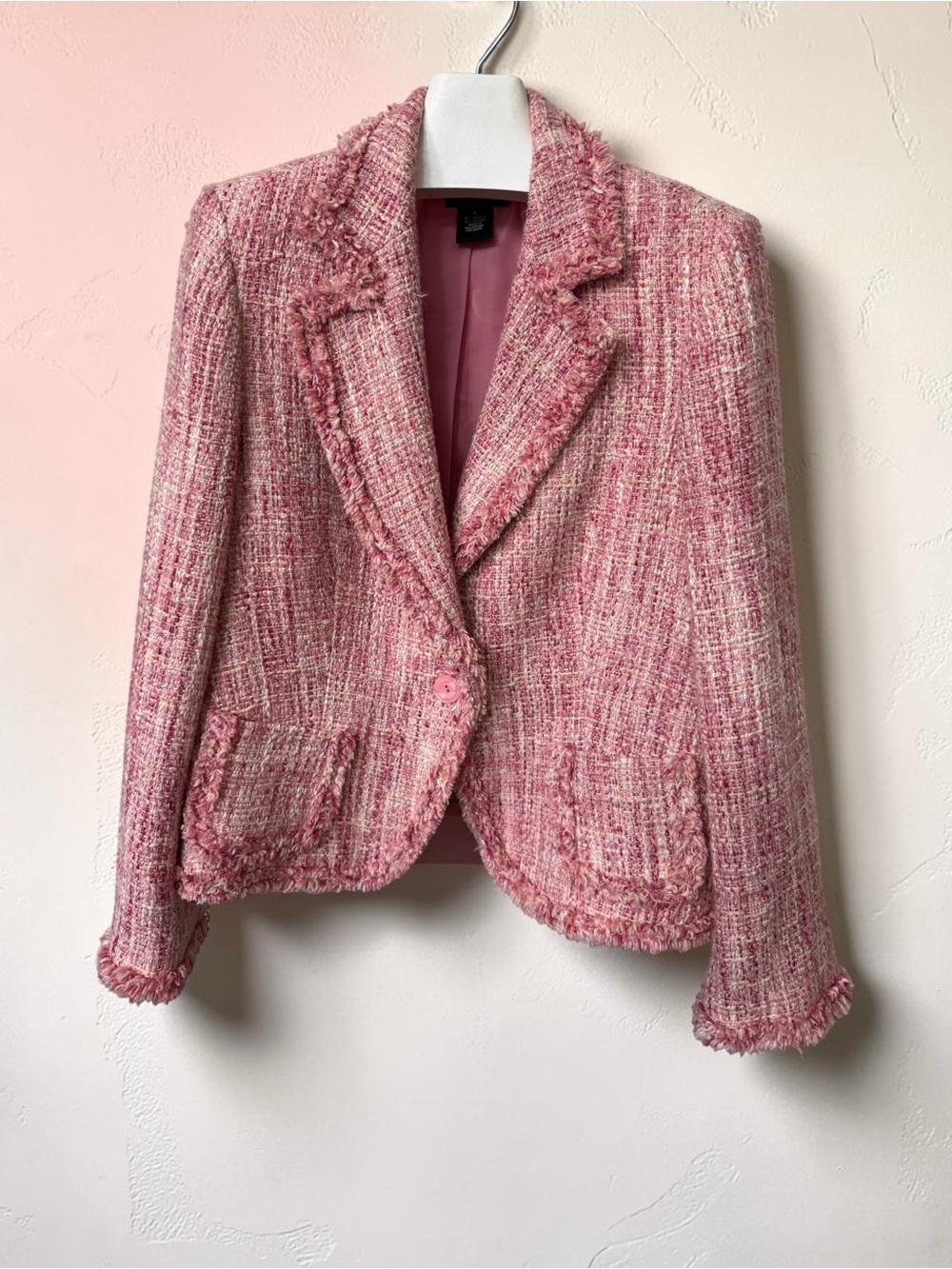 Style & Co. | Jacket | Tweed | Fringed | Pinks | One Button | 16